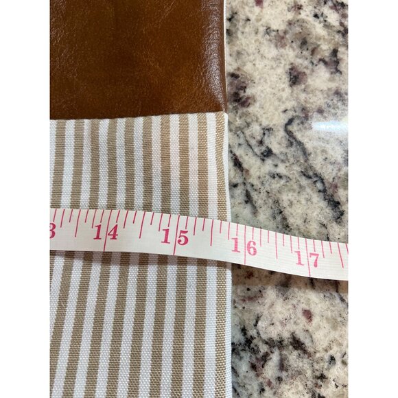 Pilllow Covers Striped Beige & Brown Faux Leather Accent 17x17 Set Of 2 - Picture 4 of 4